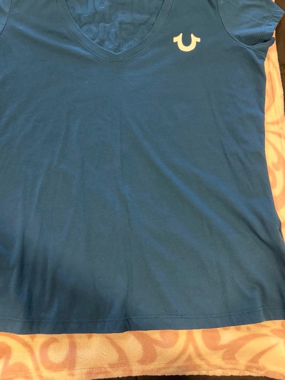 True Religion Women’s Teal V-Neck Logo Tee